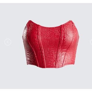 FINESSE | Helena Red Croc Embossed Point Neckline Strapless Corset Crop | Small